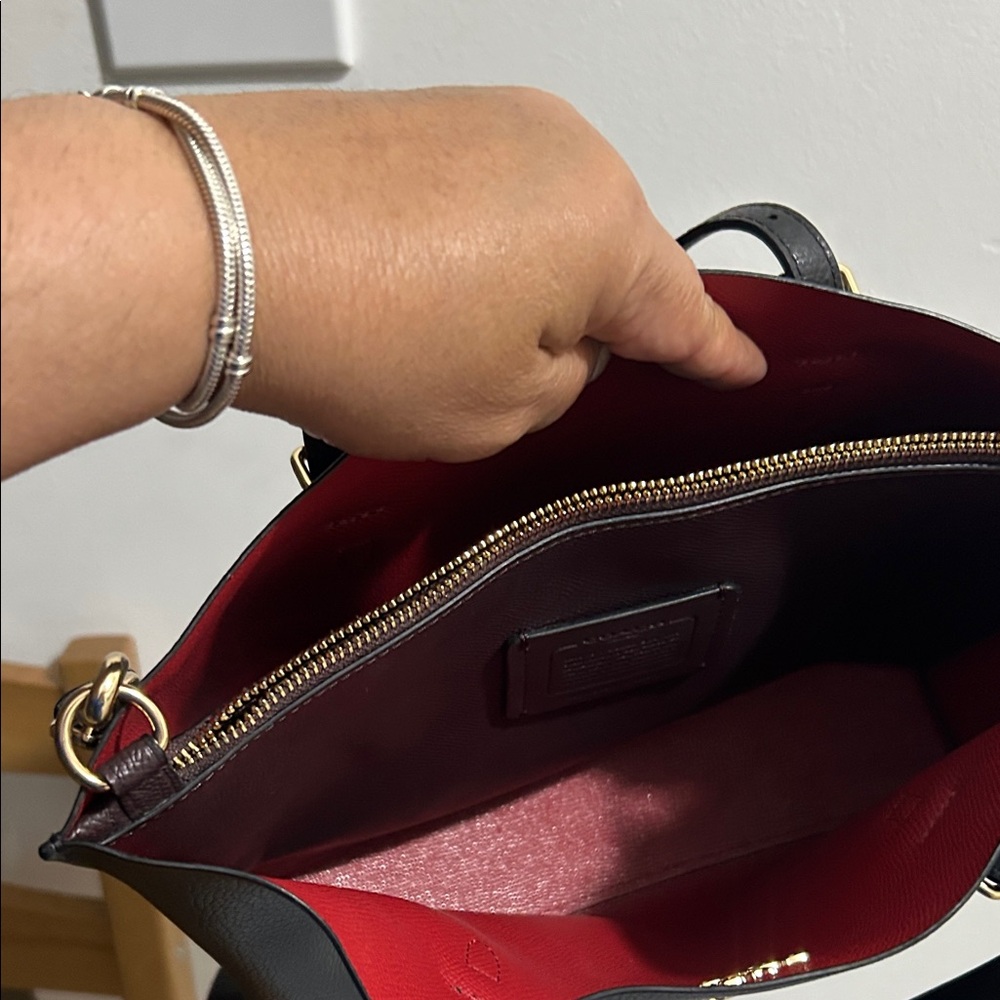 Coach Black Leather Tote with Red Interior and Gold Hardware - Picture 3 of 10